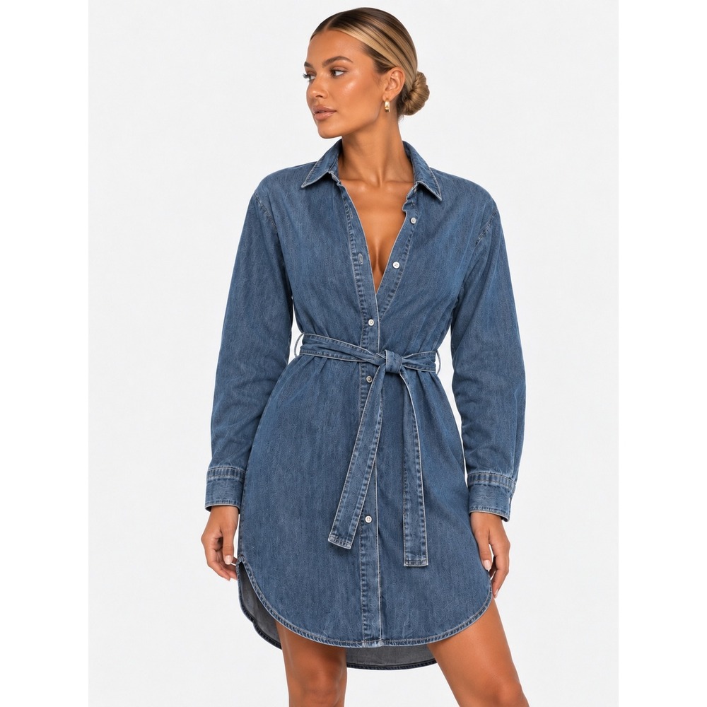 James Perse Standard Dark Wash Denim Shirt Dress 1 S NWT New
